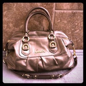 Gold Coach Bowler Bag with Shoulder Strap leather